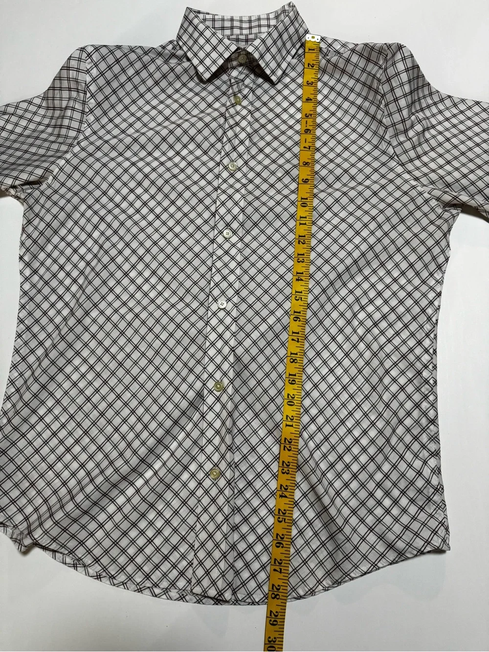 Banana Republic Cotton White Shirt with Black, burgundy Grid Plaid, M